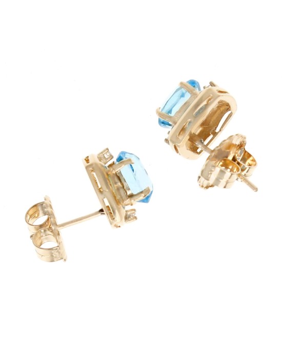 Oval Swiss Blue Topaz Diamond Accent Stud Earrings